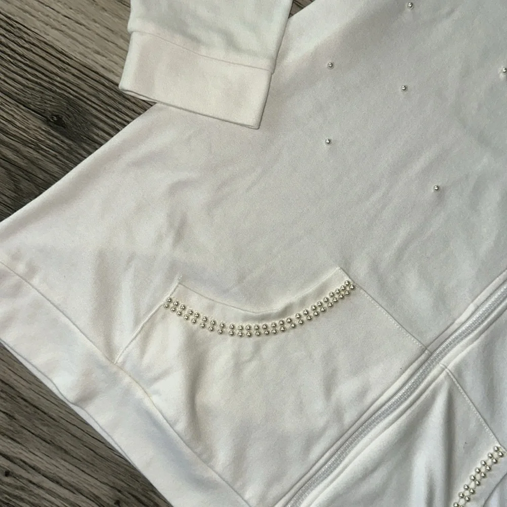 Quacker factory White Zip-Up Hoodie with bead Accents women’s XL - Picture 4 of 11